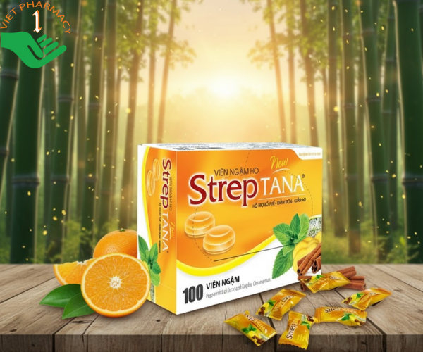 Viên ngậm ho Streptana giảm ho và đau rát họng (Hộp 100 viên ngậm)