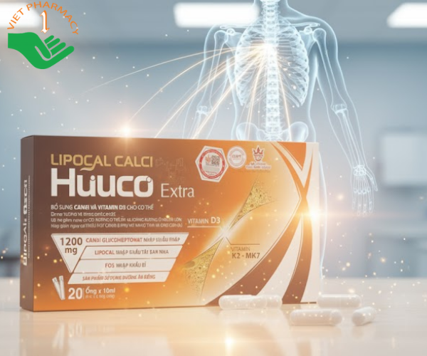 Viên uống Lipocal Calci HuuCo Extra bổ sung canxi và vitamin D3 cho cơ thể (Hộp 20 ống x 10ml)