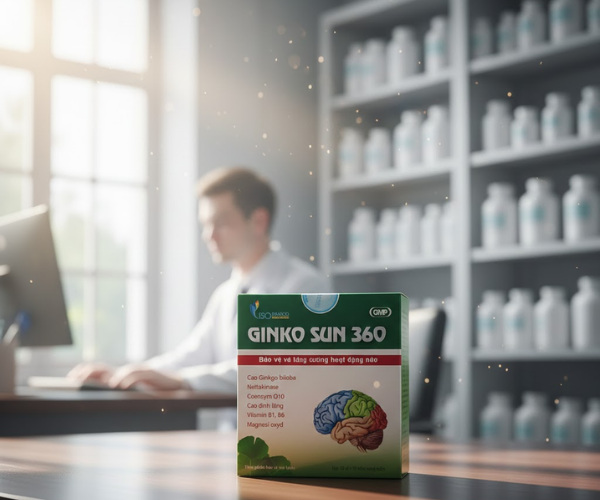 Thuốc hỗ trợ tuần hoàn não Gimko Sun 360 giảm nguy cơ hình thành cục máu đông và hạn chế di chứng sau đột quỵ Hộp 10 vỉ x 10 viên)