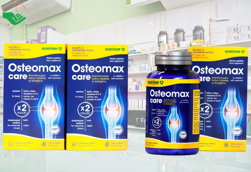 Viên nhai Osteomax Care Aconitum UAB bổ sung canxi, tăng chiều cao, chống lão hoá xương hộp 60 viên