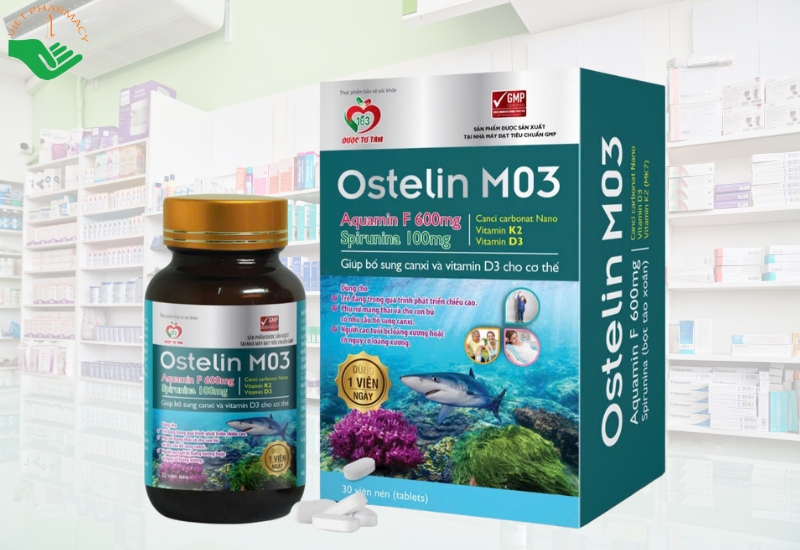 Viên uống Canxi & Vitamin D3 Ostelin M03 hỗ trợ phát triển chiều cao, giảm loãng xương hộp 30 Viên