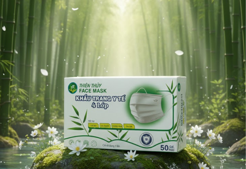 Khẩu trang 4 lớp Thiên Thủy màu trắng ngăn khói bụi, vi khuẩn (Hộp 50 cái)
