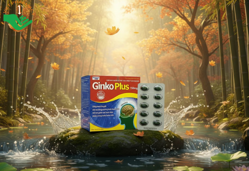 Viên uống hoạt huyết Ginko Plus 150mg FDA Pharma hỗ trợ tăng cường tuần hoàn máu não (Hộp 100 viên)