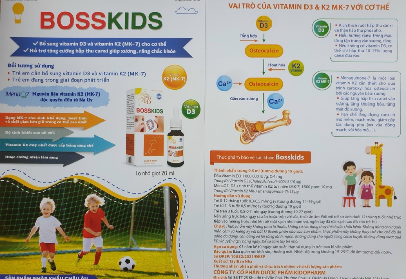 Dung dịch Bosskids hỗ trợ bổ sung vitamin D3 & K2, tăng cường hấp thụ canxi (Hộp 1 lọ x 20ml)