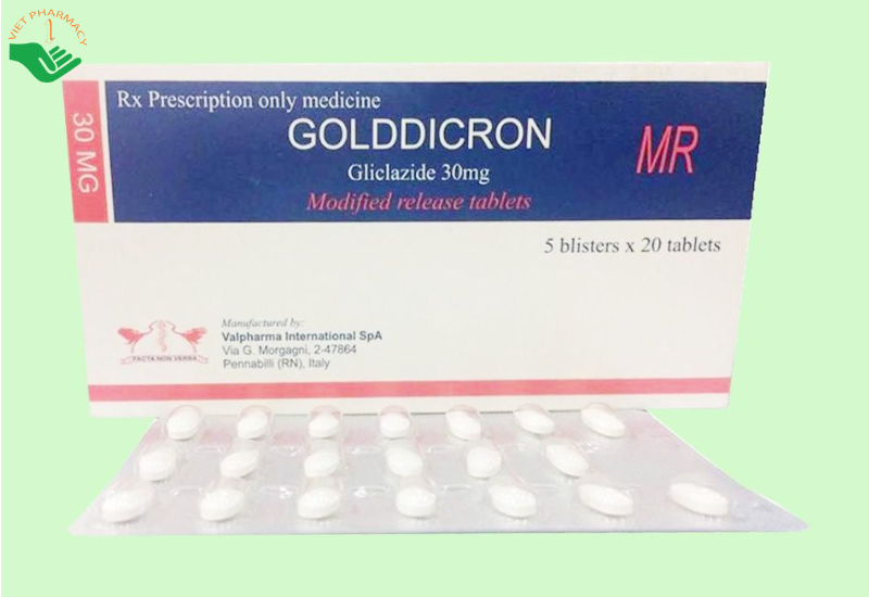Golddicron MR 30mg trị đái tháo đường không phụ thuộc insulin typ 2 (Hộp 5 vỉ 20 viên)