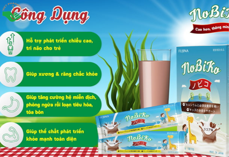 Sữa Nobiko hỗ trợ phát triển chiều cao, bổ sung canxi cho trẻ (Hộp 15 gói x 5g)