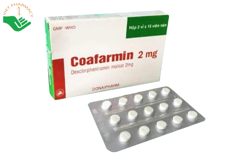 Thuốc Coafarmin 2mg điều trị dị ứng và giảm triệu chứng mề đay (Hộp 2 vỉ x 15 viên)