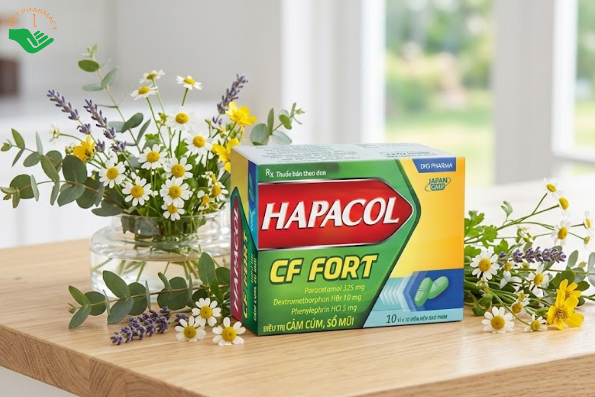 Thuốc Hapacol CF Fort giảm đau, hạ sốt và trị cảm cúm (Hộp 10 vỉ x 10 viên)