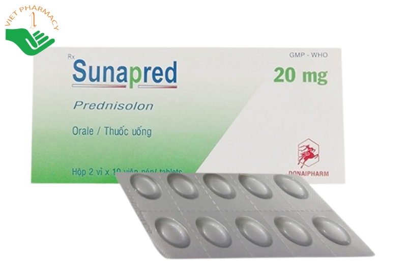 Thuốc Sunapred Prednisolon 20mg kháng viêm và chống dị ứng (Hộp 2 vỉ x 10 viên)