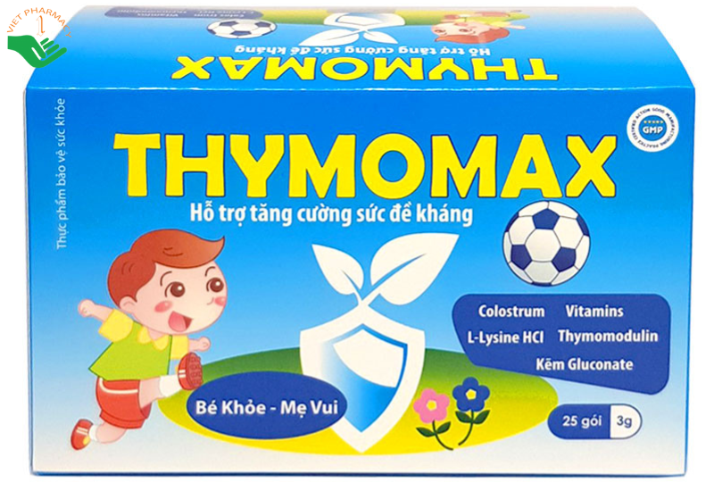 Thymomax (xanh) hỗ trợ ăn ngon miệng và hỗ trợ tăng cường sức đề kháng (Hộp 25 gói x 3g)