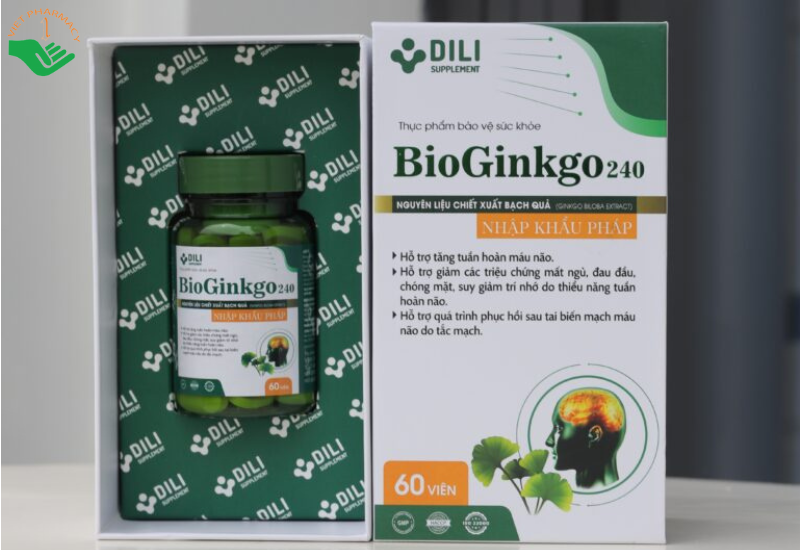 Viên uống Bioginkgo 240 hỗ trợ tăng tuần hoàn máu não, phục hồi sau tai biến (Hộp 1 lọ x 60 viên)
