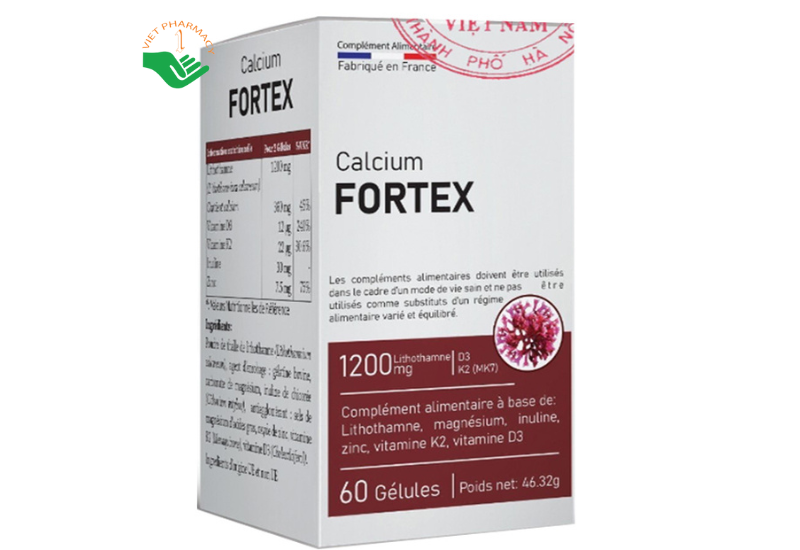 Viên uống Calcium Fortex hỗ trợ bổ sung Canxi và vitamin D3, K2 cho cơ thể (Lọ 60 viên)