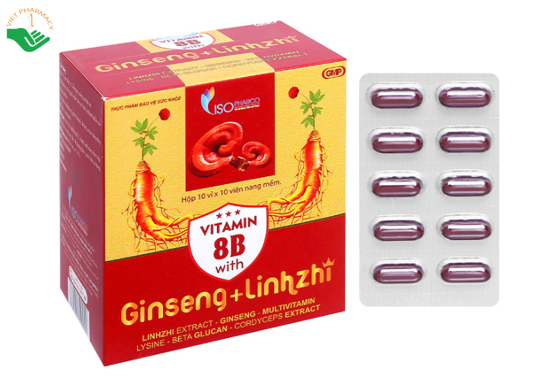 Vitamin 8B With Ginseng + Linhzi hỗ trợ giúp tăng cường sức khỏe (Hộp 10 vỉ x 10 viên)