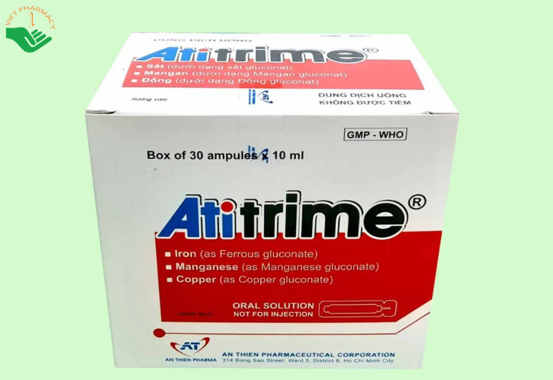 Atitrime điều trị các triệu chứng thiếu máu do thiếu sắt (Hộp 30 ống x 10ml)