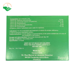 Becozyme Vitamins B Bayer phòng ngừa và điều trị thiếu vitamin nhóm B (Hộp 12 ống x 2ml)