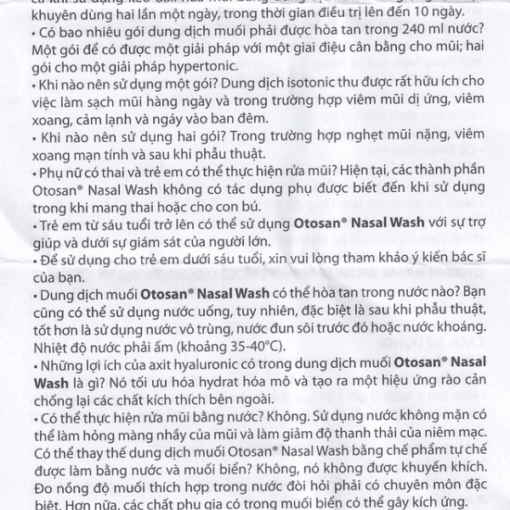 Bộ sản phẩm rửa mũi OTOSAN NASAL WASH loại bỏ dư thừa chất nhầy, chất ô nhiễm không khí (30 gói)