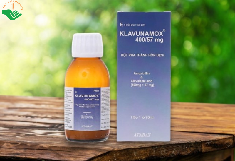 Bột pha hỗn dịch uống Klavunamox 400/57mg Atabay điều trị nhiễm khuẩn nặng đường hô hấp (70ml)