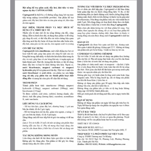 Captogastril giảm acid, đầy hơi, khó tiêu và cảm giác nóng rát, khó chịu do trào ngược (hộp 20 gói)