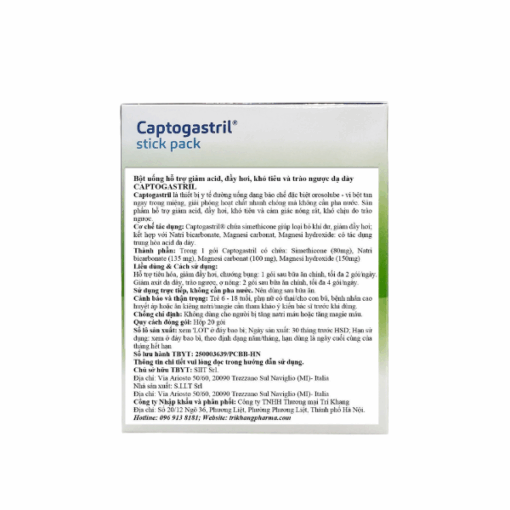 Captogastril giảm acid, đầy hơi, khó tiêu và cảm giác nóng rát, khó chịu do trào ngược (hộp 20 gói)