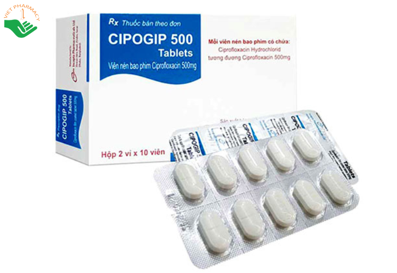 Cipogip 500 điều trị nhiễm khuẩn nặng gây ra do các vi khuẩn nhạy cảm (Hộp 2 vỉ x 10 viên)