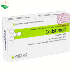 Colistimed 3 MIU, điều trị nhiễm khuẩn nặng do vi khuẩn Gram âm (Hộp 10 lọ)