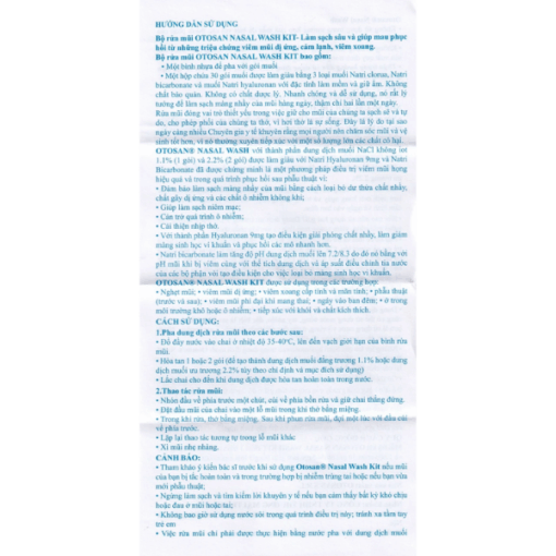 Dung dịch muối rửa mũi OTOSAN NASAL WASH loại bỏ dư thừa chất nhầy, chất ô nhiễm không khí (30 gói)