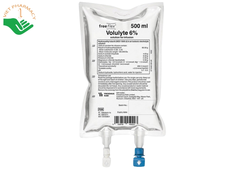 Dung dịch truyền tĩnh mạch Volulyte 6% điều trị giảm thể tích tuần hoàn (Túi Polyolefine x 500ml)