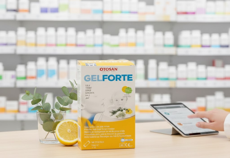 Gel ngậm họng Otosan Throat Gel Forte hỗ trợ làm dịu đau rát, khô họng, khàn tiếng; giúp giảm ho (hộp 14 gói)