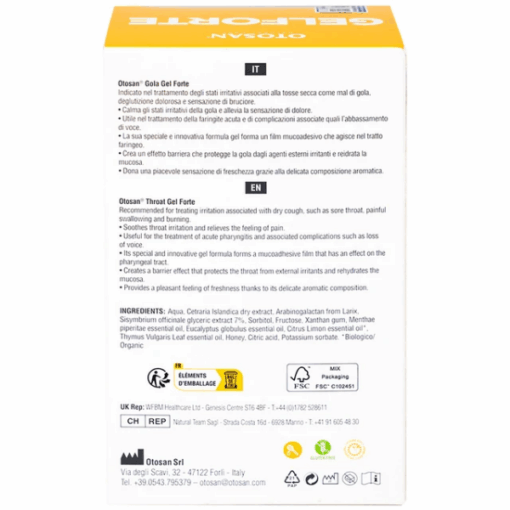 Gel ngậm họng Otosan Throat Gel Forte hỗ trợ làm dịu đau rát, khô họng, khàn tiếng; giúp giảm ho (hộp 14 gói)
