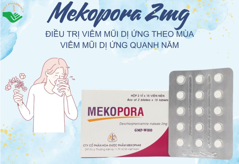 Mekopora điều trị dị ứng, viêm mũi, viêm kết mạc, mề đay (Hộp 2 vỉ x 15 viên)