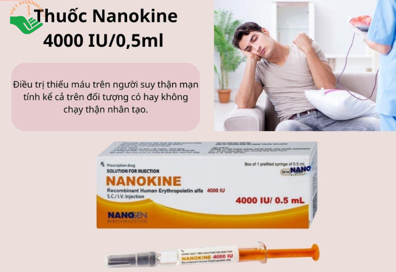Nanokine 4000 IU/1ml Nanogen điều trị thiếu máu ở bệnh nhân suy thận (1 lọ x 1ml)