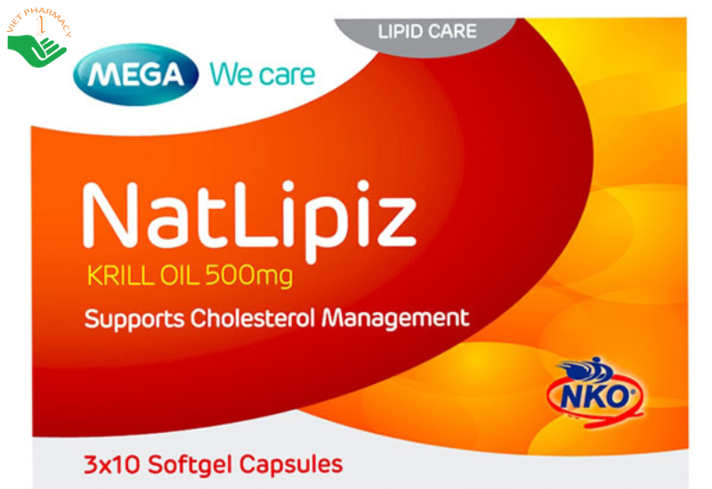 Natlipiz (Krill Oil 500mg) hỗ trợ giảm nguy cơ xơ vữa động mạch, hỗ trợ giảm cholesterol (Hộp 3 vỉ x 10 viên)