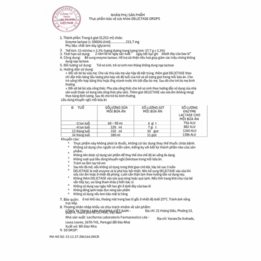 Thực phẩm bảo vệ sức khỏe: DELICTASE DROPS cải thiện tiêu hóa giúp giảm các triệu chứng không dung nạp lactose (lọ 15ml)