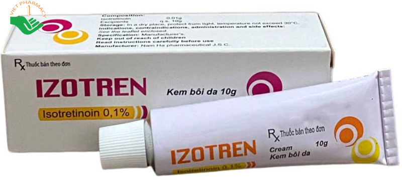  Thuốc Izotren 0.1% (10mg) điều trị mụn trứng cá (Hộp 1 tuýp 10g)