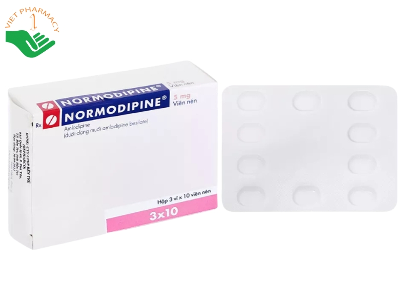 Thuốc Normodipine 5mg điều trị tăng huyết áp và đau thắt ngực ổn định (Hộp 3 vỉ x 10 viên)