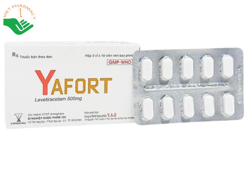 Thuốc Yafort Levetiracetam 500mg điều trị cơn động kinh cục bộ và cơn co cứng co giật toàn thể (Hộp 3 vỉ x 10 viên)