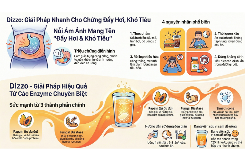 Viên Sủi Dizzo: Giải pháp cho đầy hơi