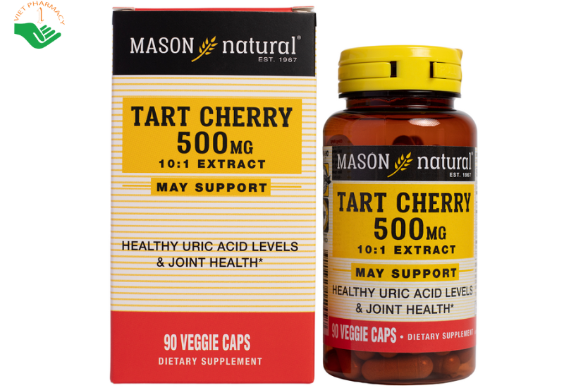 Viên uống Tart Cherry 500mg Mason Natural hỗ trợ giảm acid uric trong máu (Hộp 90 viên)