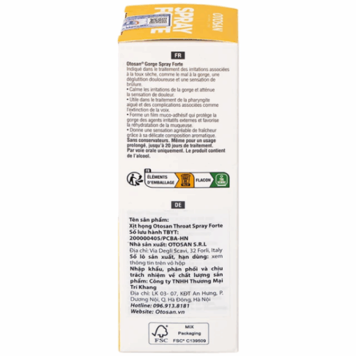 Dung dịch Xịt họng Otosan Throat Spray Forte chăm sóc và bảo vệ cổ họng (chai 30ml)