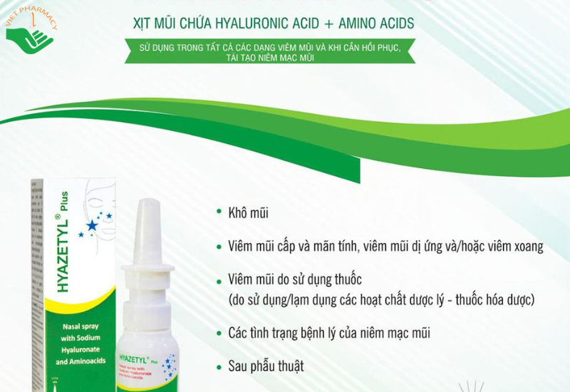 Xịt mũi Hyazetyl Plus hỗ trợ làm dịu và giữ ẩm niêm mạc mũi (Hộp 1 lọ x 20ml)
