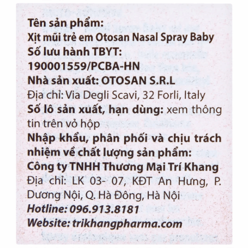 Xịt mũi trẻ em Otosan Nasal Spray Baby hỗ trợ điều trị viêm mũi,xoang cho trẻ (chai xịt 30ml)