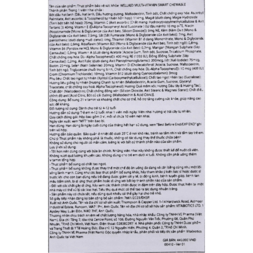 Viên Nhai Multivitamins Vitabiotics Wellkid Multi-Vitamin Smart Chewable