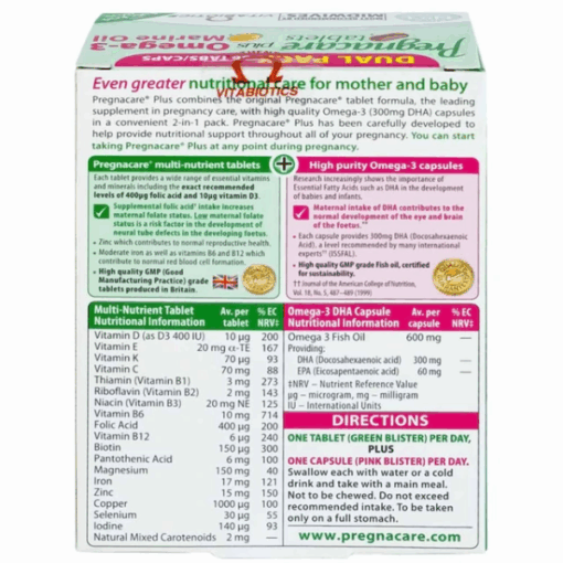 Viên Uống PREGNACARE PLUS OMEGA-3 Bổ sung vitamin và khoáng chất cho phụ nữ mang thai và cho con bú