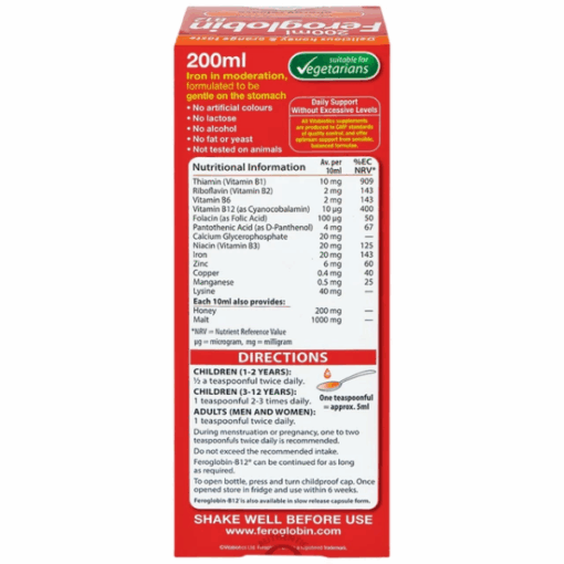 Siro Vitabiotics Feroglobin B12 LIQUID bổ sung sắt, hỗ trợ khả năng tạo máu (lọ 200ml)