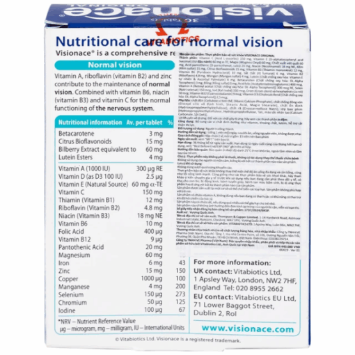 Visionace Original Vitabiotics hỗ trợ toàn diện cho sức khỏe đôi mắt