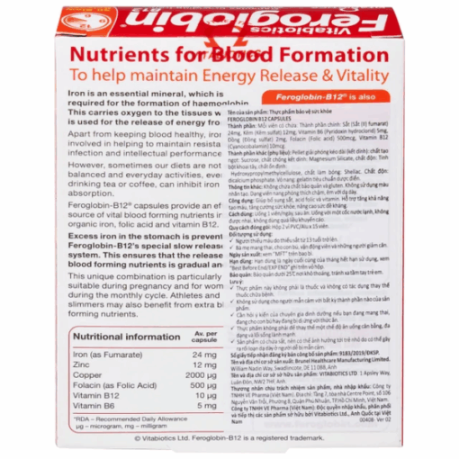 Viên uống Vitabiotics Feroglobin B12 bổ sung sắt, hỗ trợ tăng khả năng tạo máu