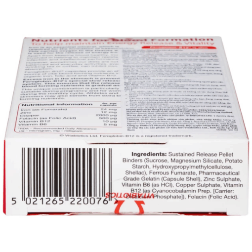 Viên uống Vitabiotics Feroglobin B12 bổ sung sắt, hỗ trợ tăng khả năng tạo máu
