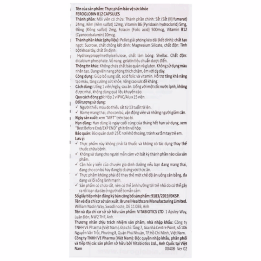 Viên uống Vitabiotics Feroglobin B12 bổ sung sắt, hỗ trợ tăng khả năng tạo máu