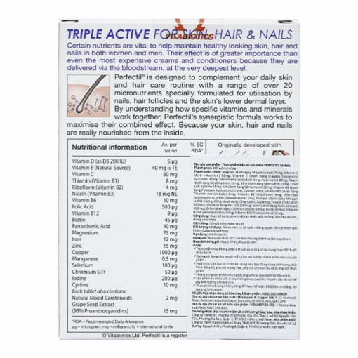 Viên Uống Vitabiotics Perfectil Skin Hỗ trợ làm đẹp da, tóc, móng