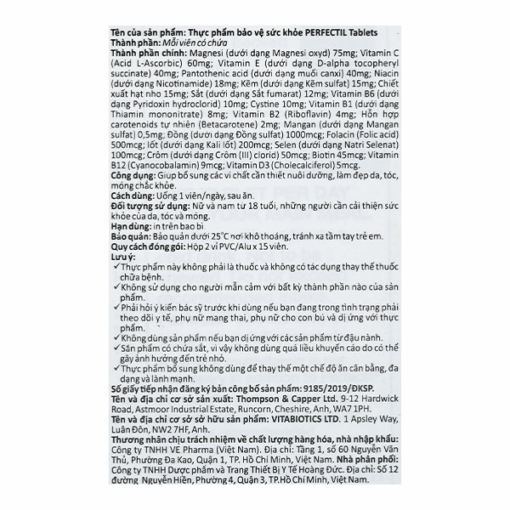 Viên Uống Vitabiotics Perfectil Skin Hỗ trợ làm đẹp da, tóc, móng